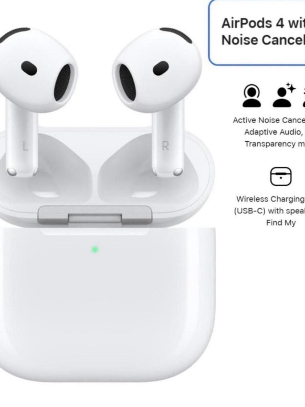 Apple White AirPods 4 True Wireless Earbuds with Charging Case